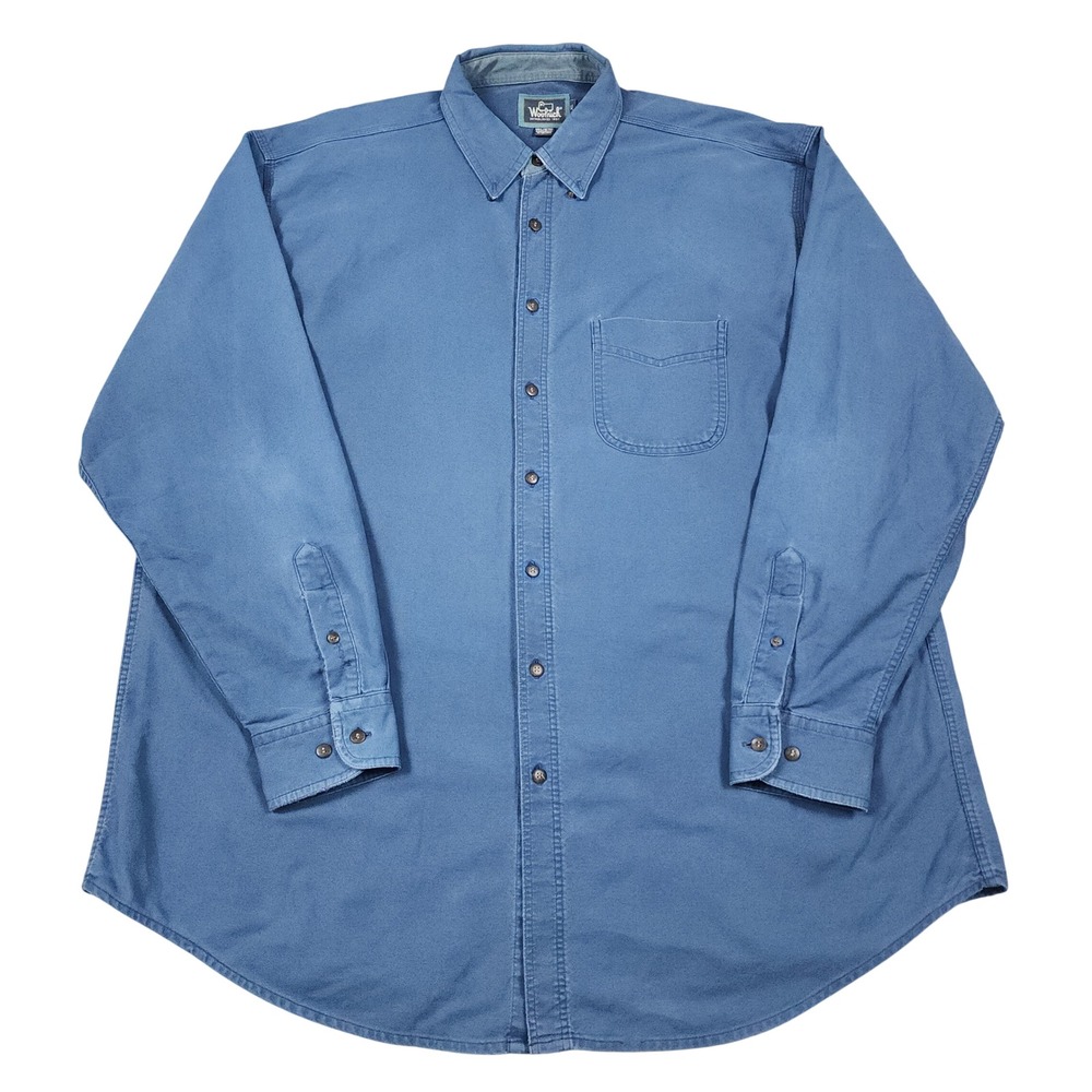 Vintage Woolrich Shirt Mens XL Blue Chamois Flannel Button Up Workwear